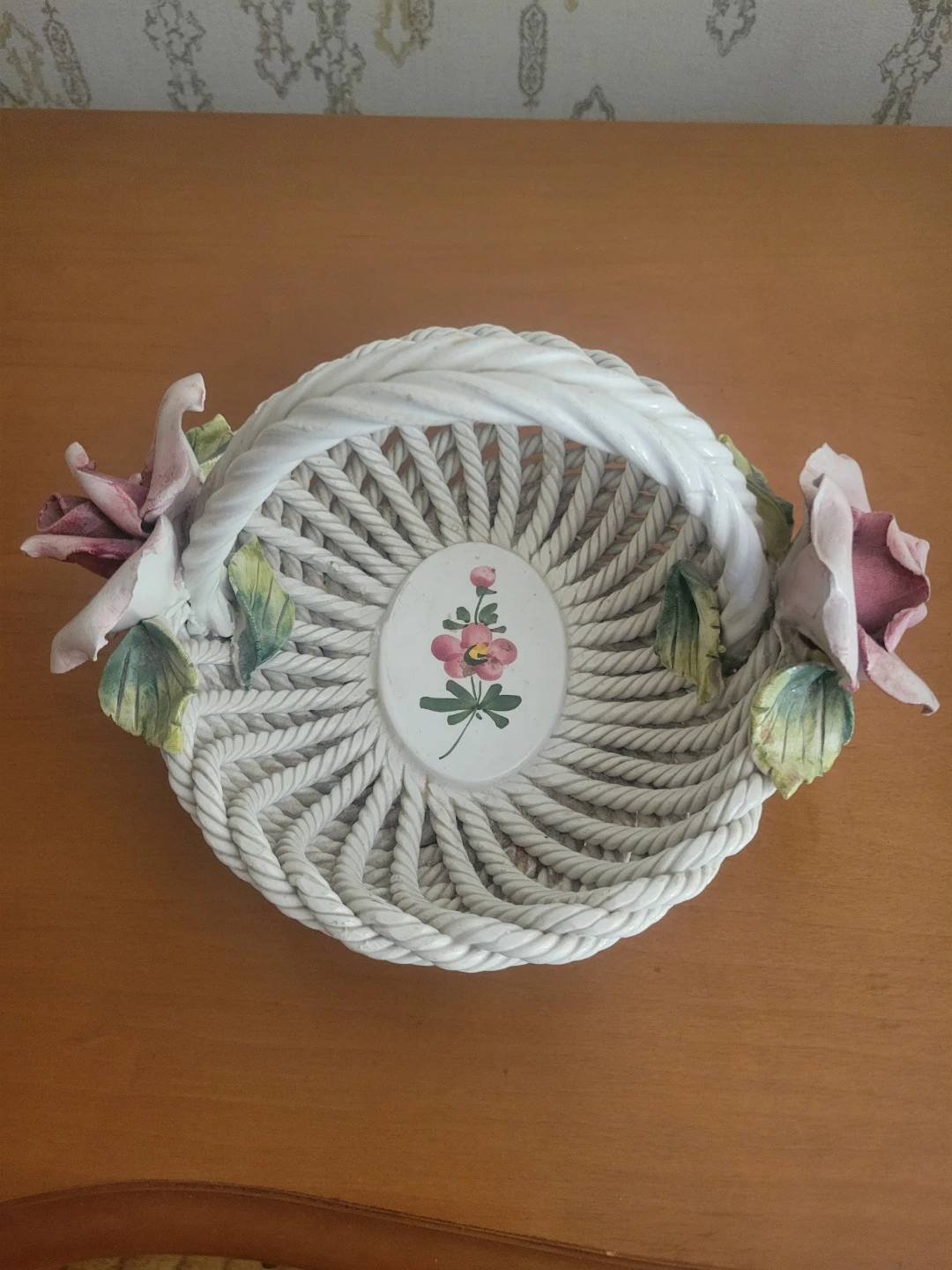Vintage Ceramic Basket with Roses
