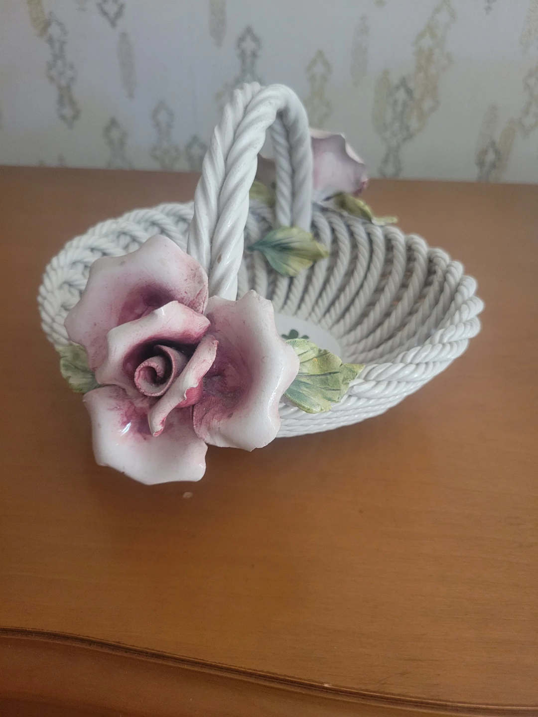 Vintage Ceramic Basket with Roses - photo 2