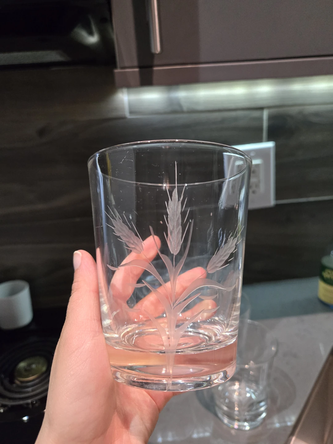Set of 8 Clear Glasses with Wheat Etching - photo 2