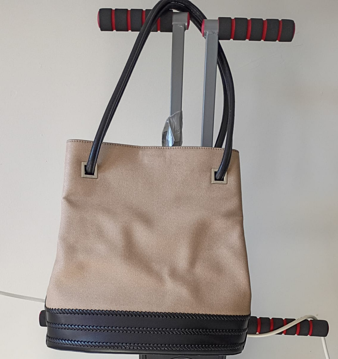Calvin Klein Beige Canvas & Black Leather Trim Tote Bag - photo 4