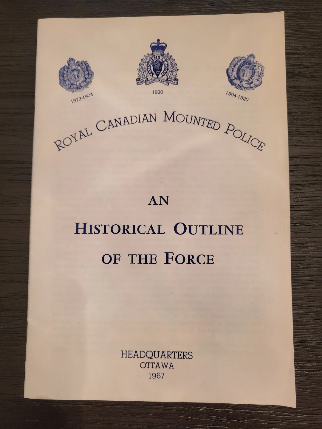 Royal Canadian Mounted Police Historical Outline Booklet