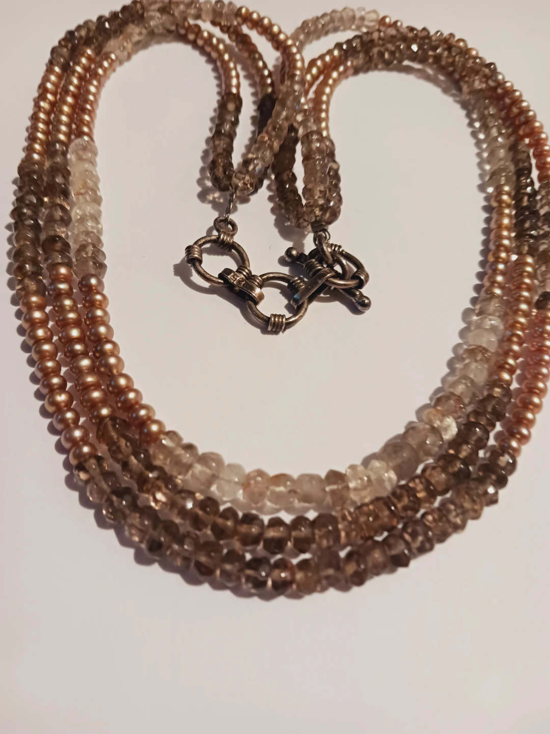Sterling Silver 925 Smokey Quartz Freshwater Pearl Necklace