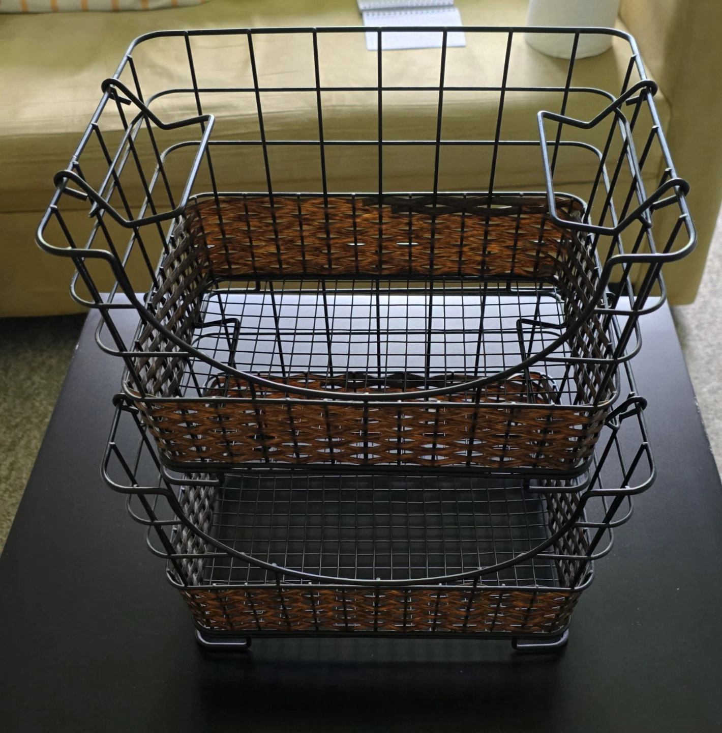 Wire Baskets with Woven Inlay - Set of 2