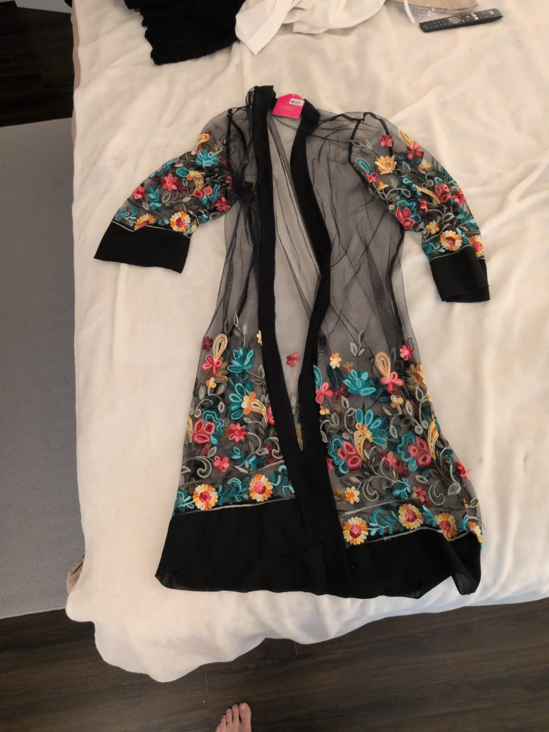 Alina's Exclusives Black Embroidered Sheer Kimono