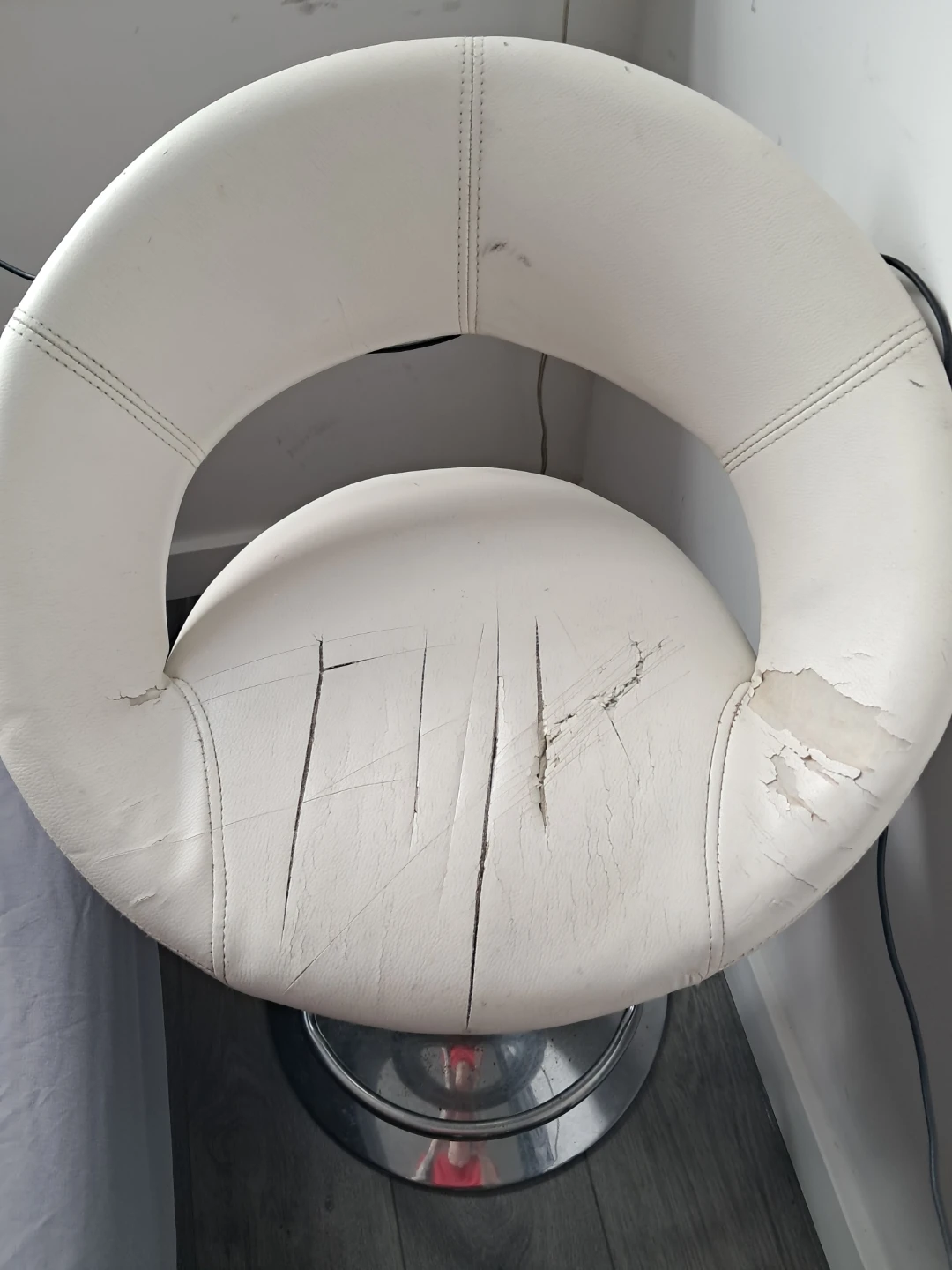 White Faux Leather Adjustable Bar Stool - photo 3