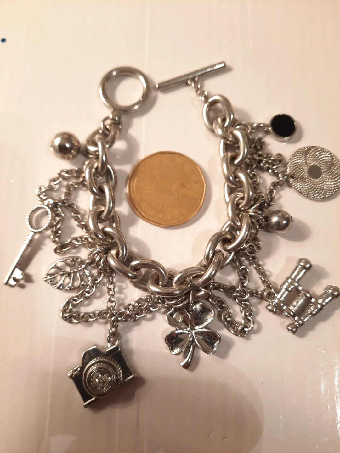 Silver Charm Bracelet with Camera, Clover, Key and Cannon Charms - photo 2