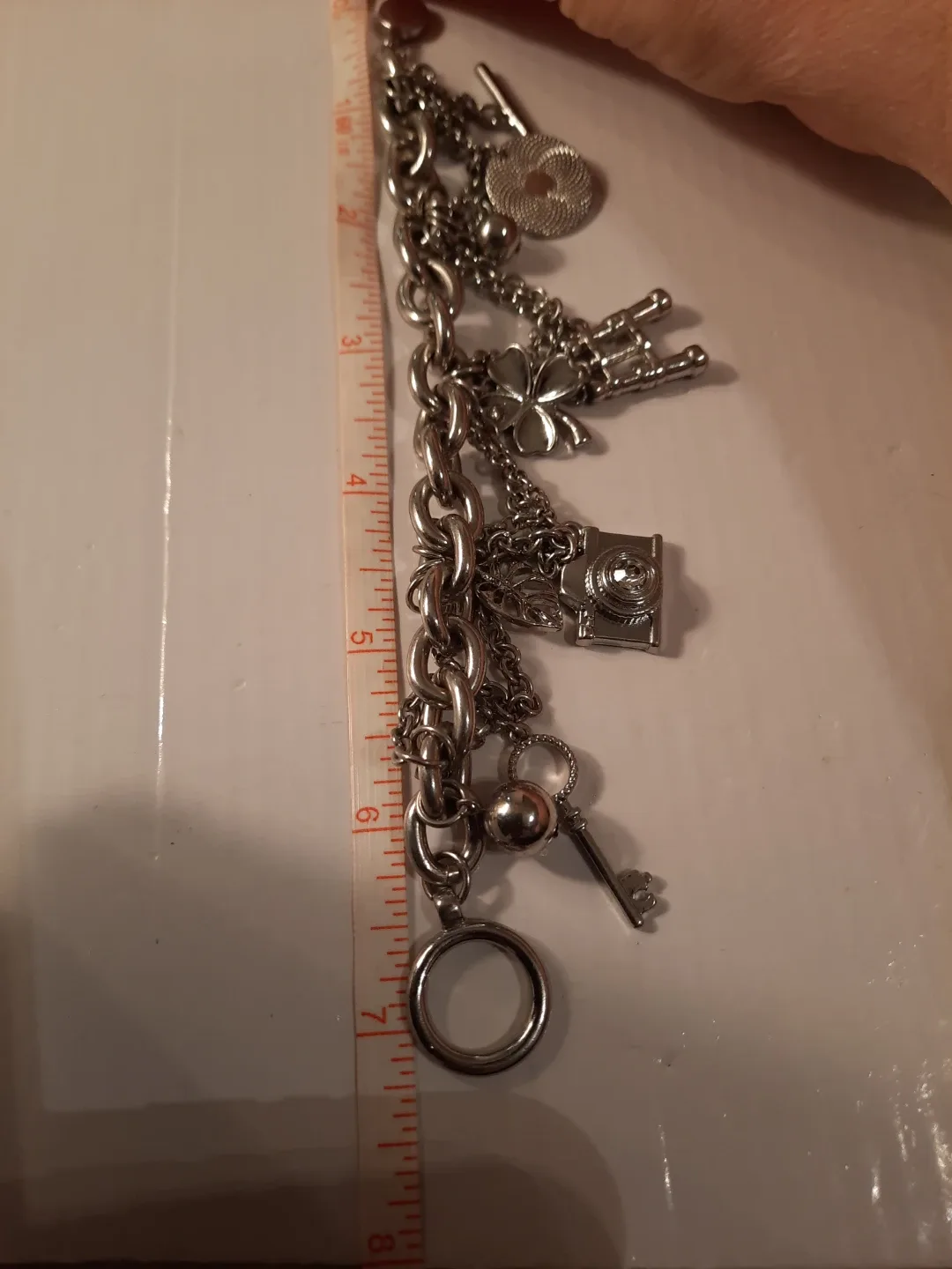Silver Charm Bracelet with Camera, Clover, Key and Cannon Charms - photo 4