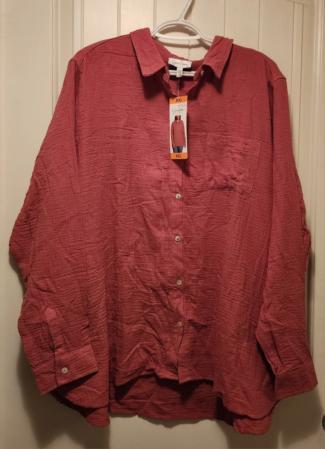 Jessica Simpson Women's Pink Textured Button-Up Shirt - XXL