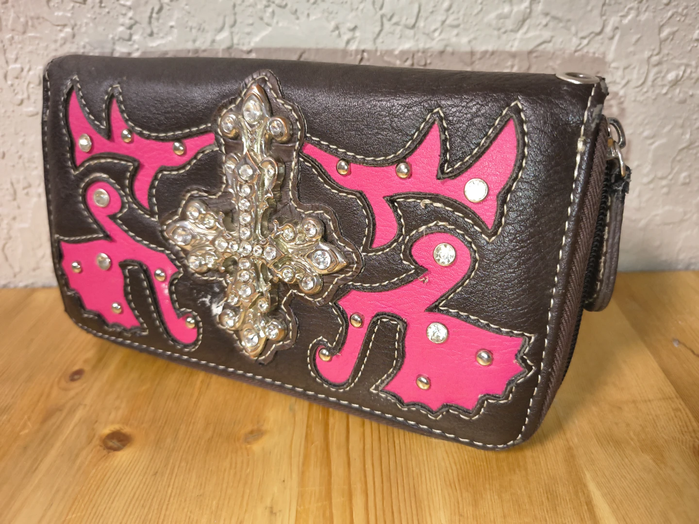 Brown and Pink Cross Wallet