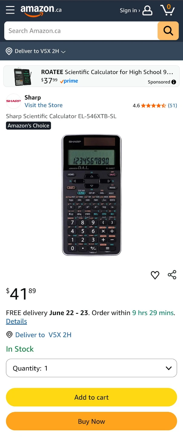 Sharp Scientific Calculator EL-546XTB-SL