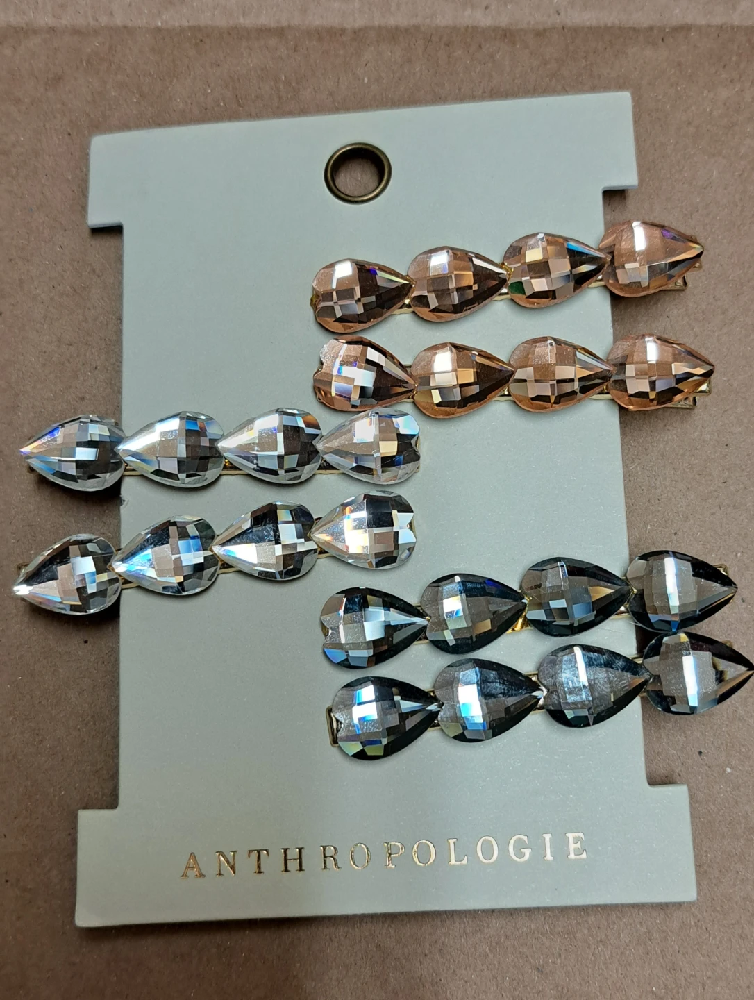 Anthropologie Crystal & Rose Gold Hair Pins Set