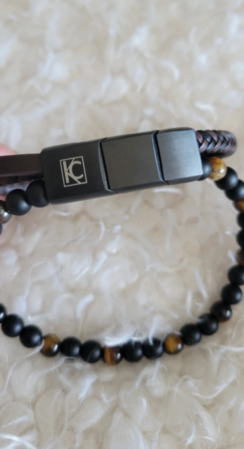 Raymard Men's Tiger Eye & Black Onyx Braided Leather Bracelet ⚽ - photo 3
