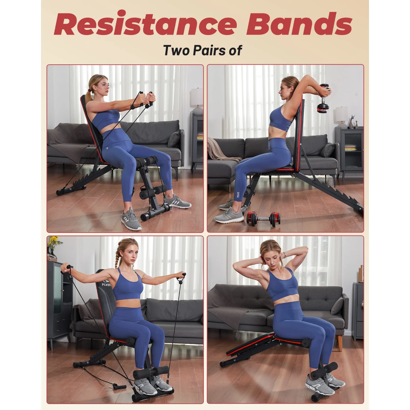 Flybird Adjustable Folding Weight Bench with Resistance Bands - photo 3