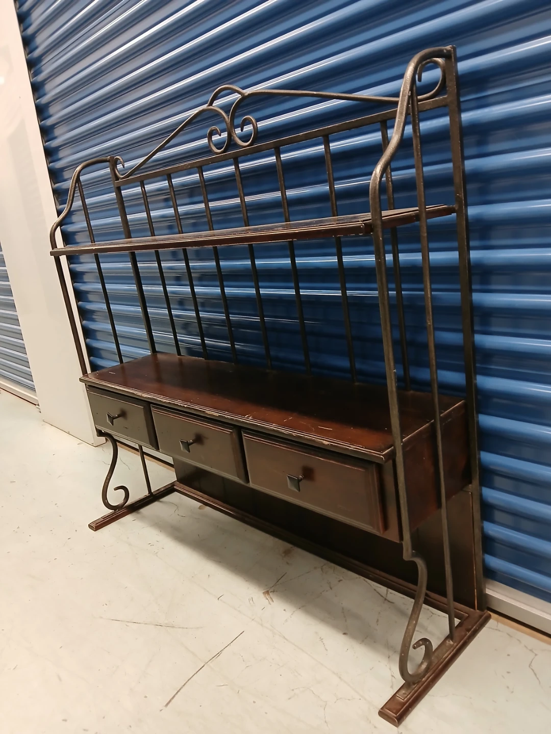 Vintage Metal and Wood Baker's Rack Shelf with Drawers - photo 5