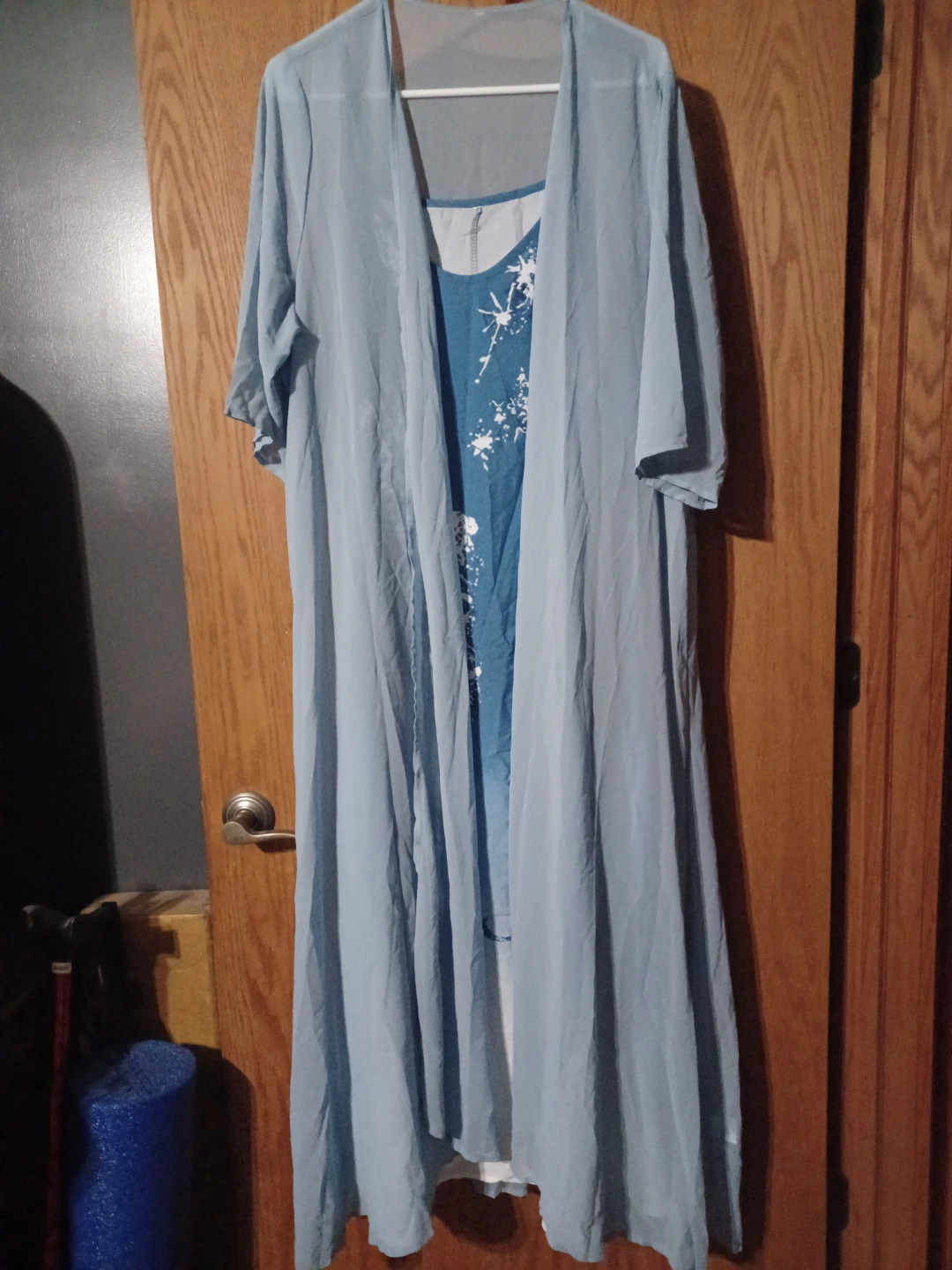 Women's Blue Ombre Maxi Dress with Sheer Kimono