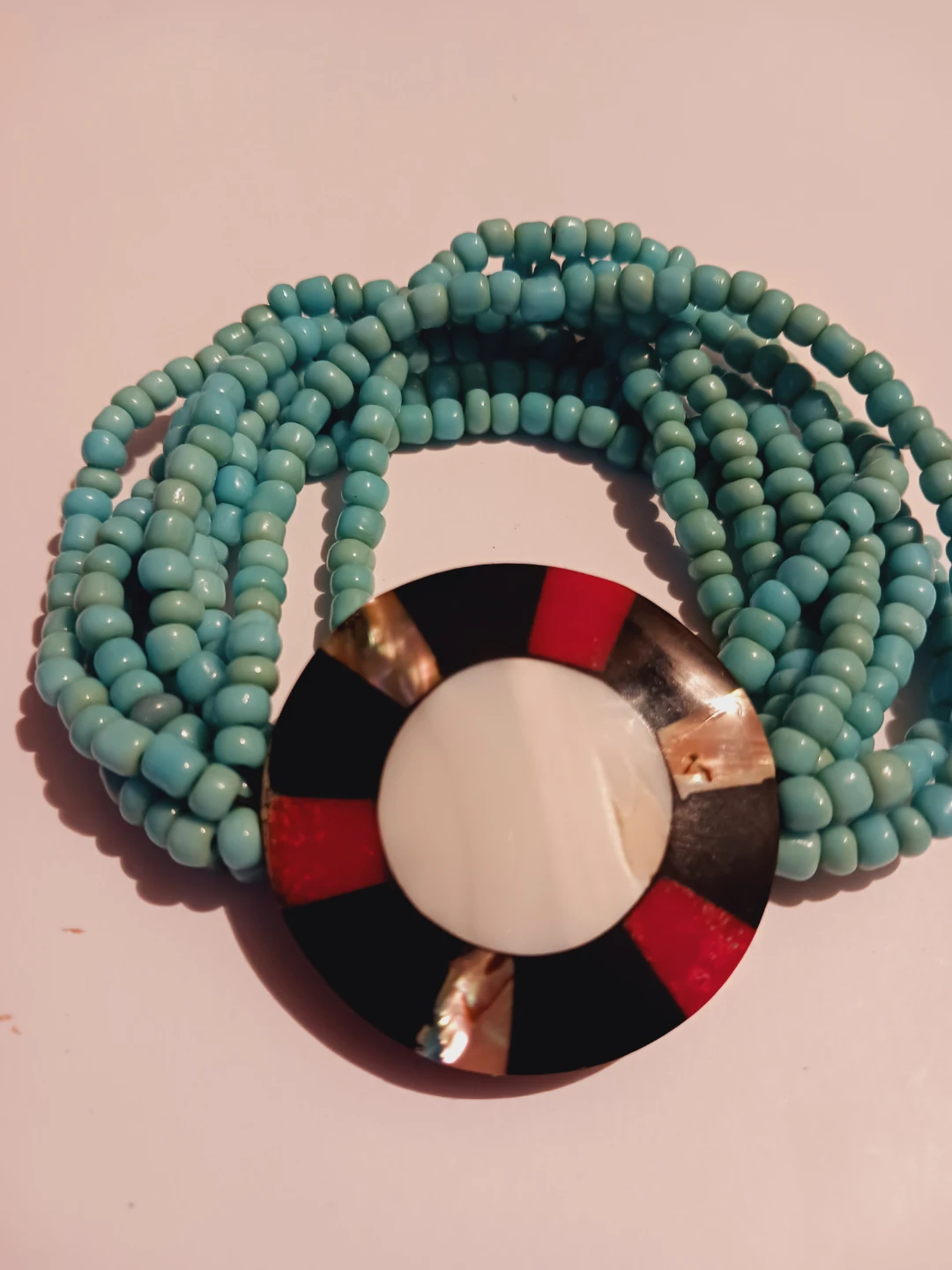 Multi-strand Turquoise Bracelet with Round Medallion - photo 3