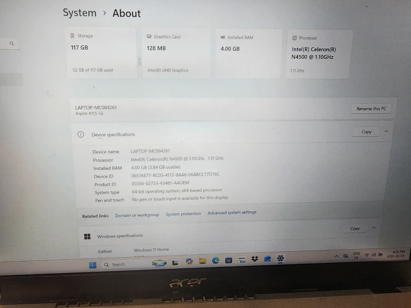 Acer Aspire 1 15"6 screen - photo 3