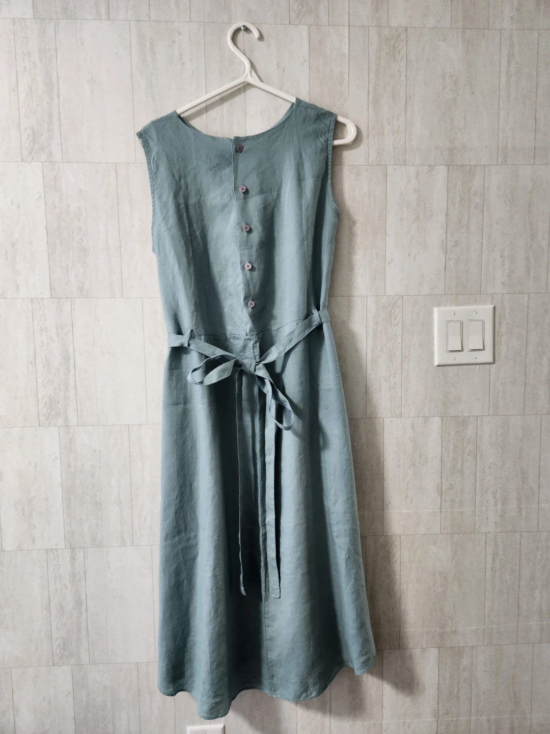 Sleeveless Linen Blend Dress with Tie Belt