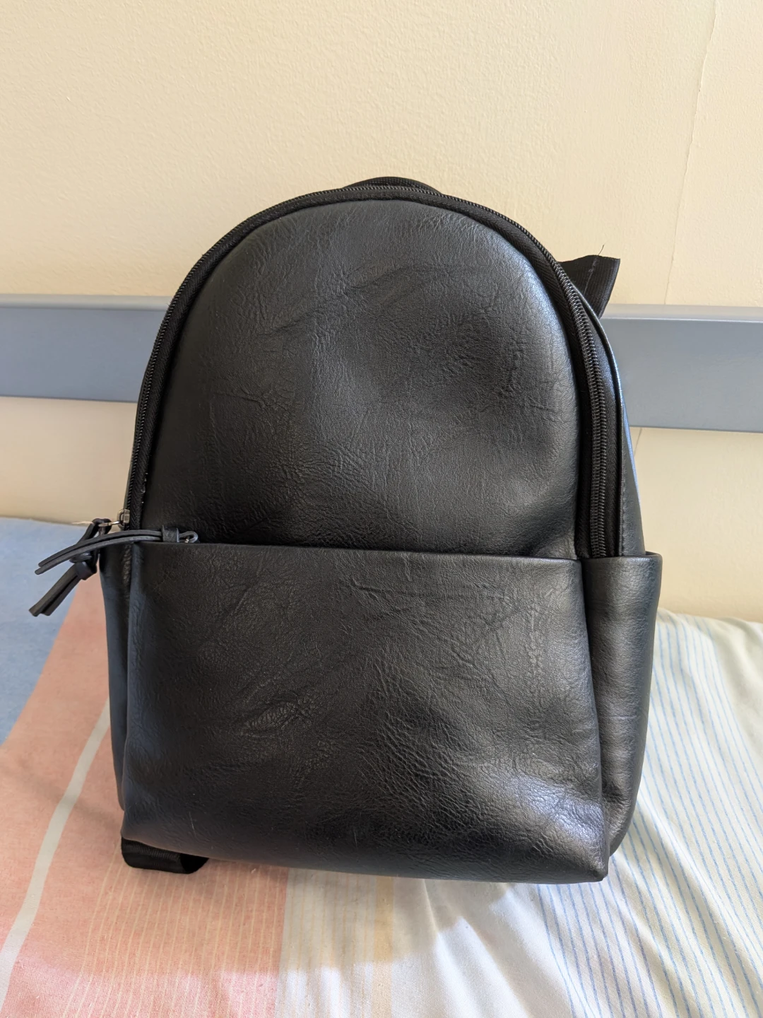 Black Faux Leather Mini Backpack