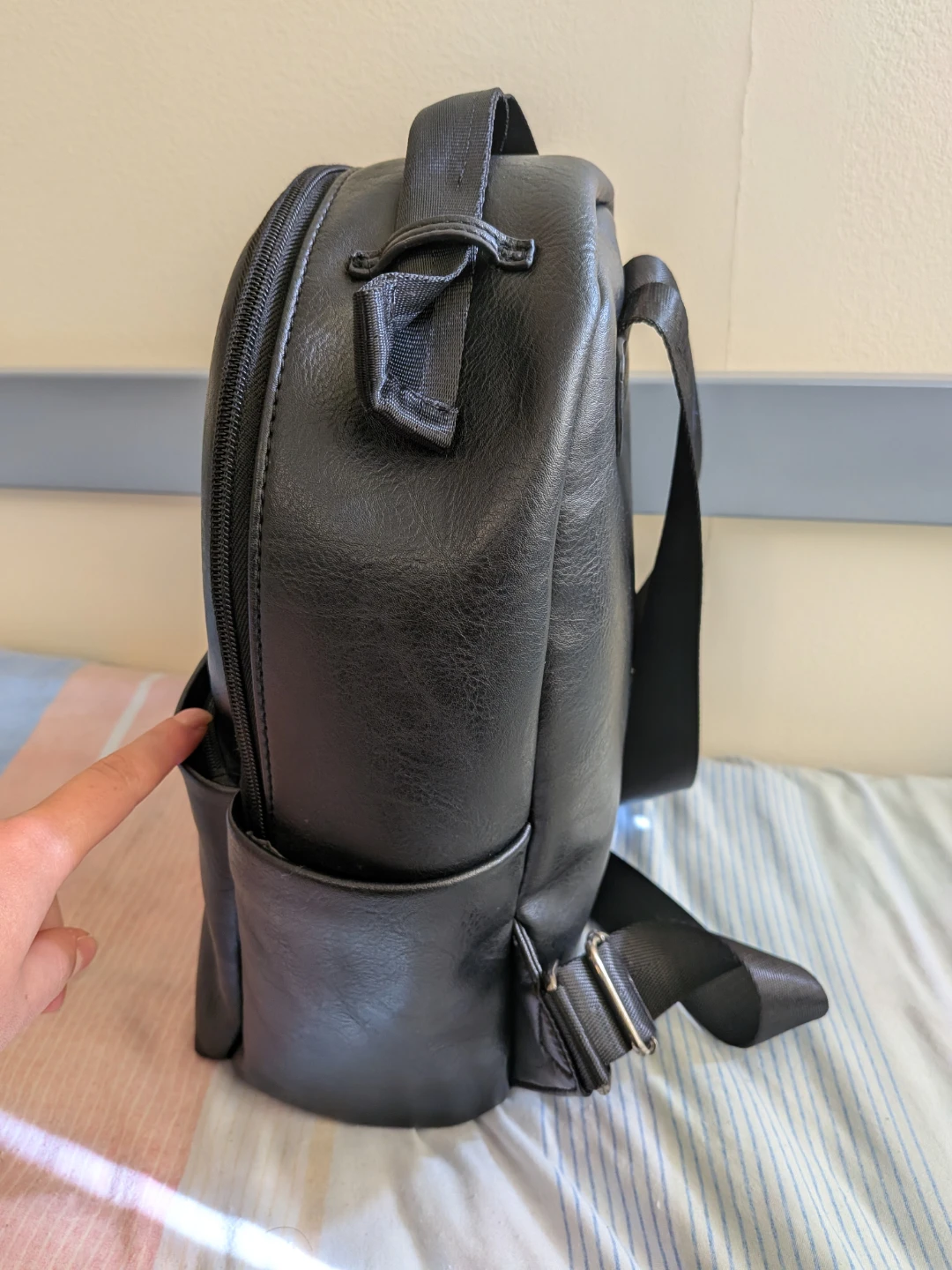 Black Faux Leather Mini Backpack - photo 2