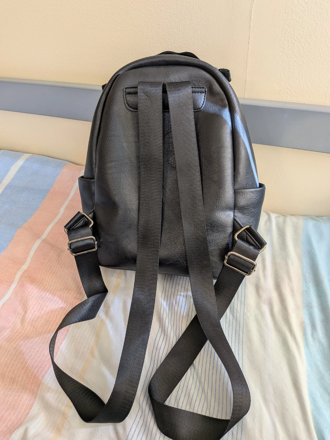 Black Faux Leather Mini Backpack - photo 3