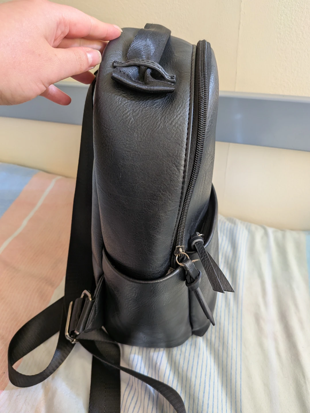 Black Faux Leather Mini Backpack - photo 4