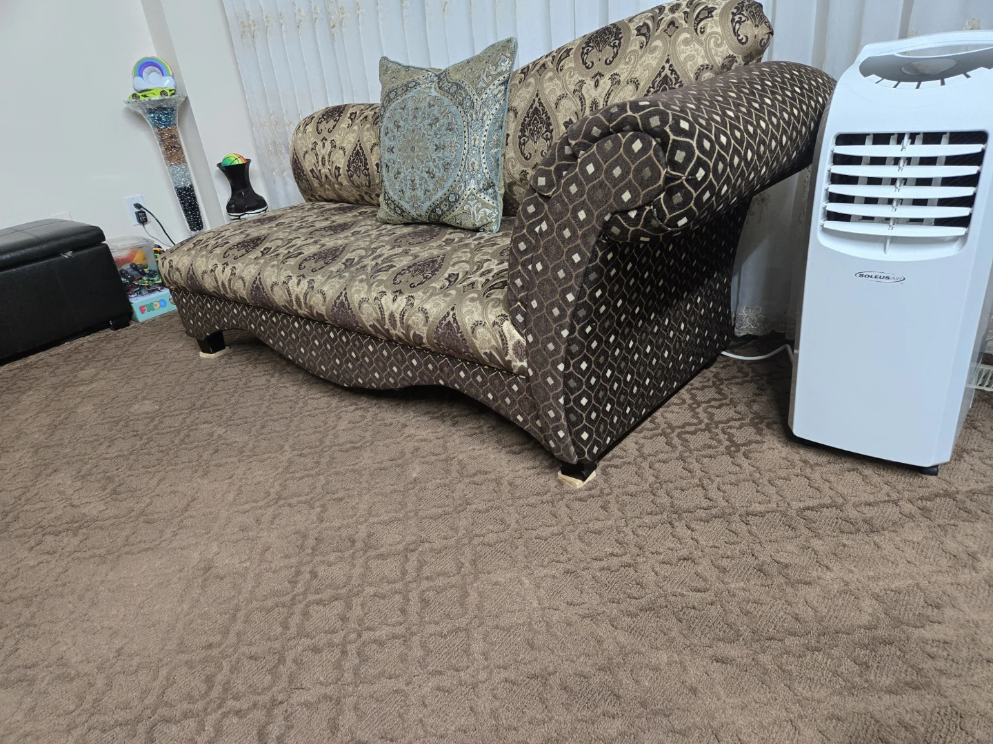 Brown Damask Sofa and Armchair Set