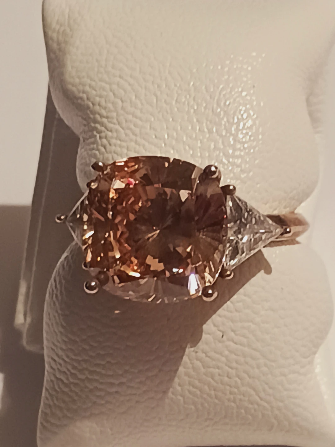 Gold Overlay Sterling Silver 925 Champagne Stone Ring.7. - photo 2
