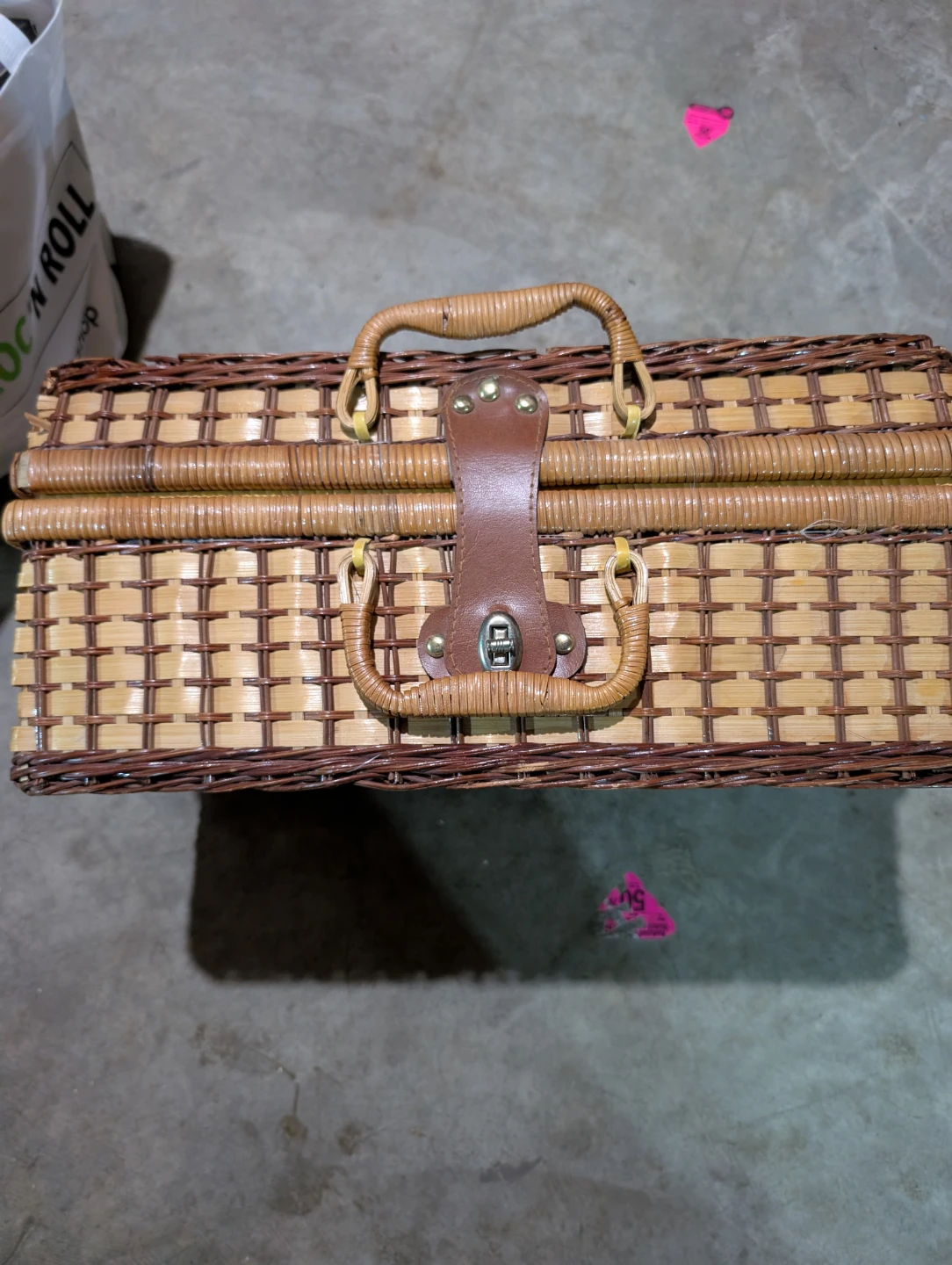 Wicker Picnic Basket with Mugs and Plates