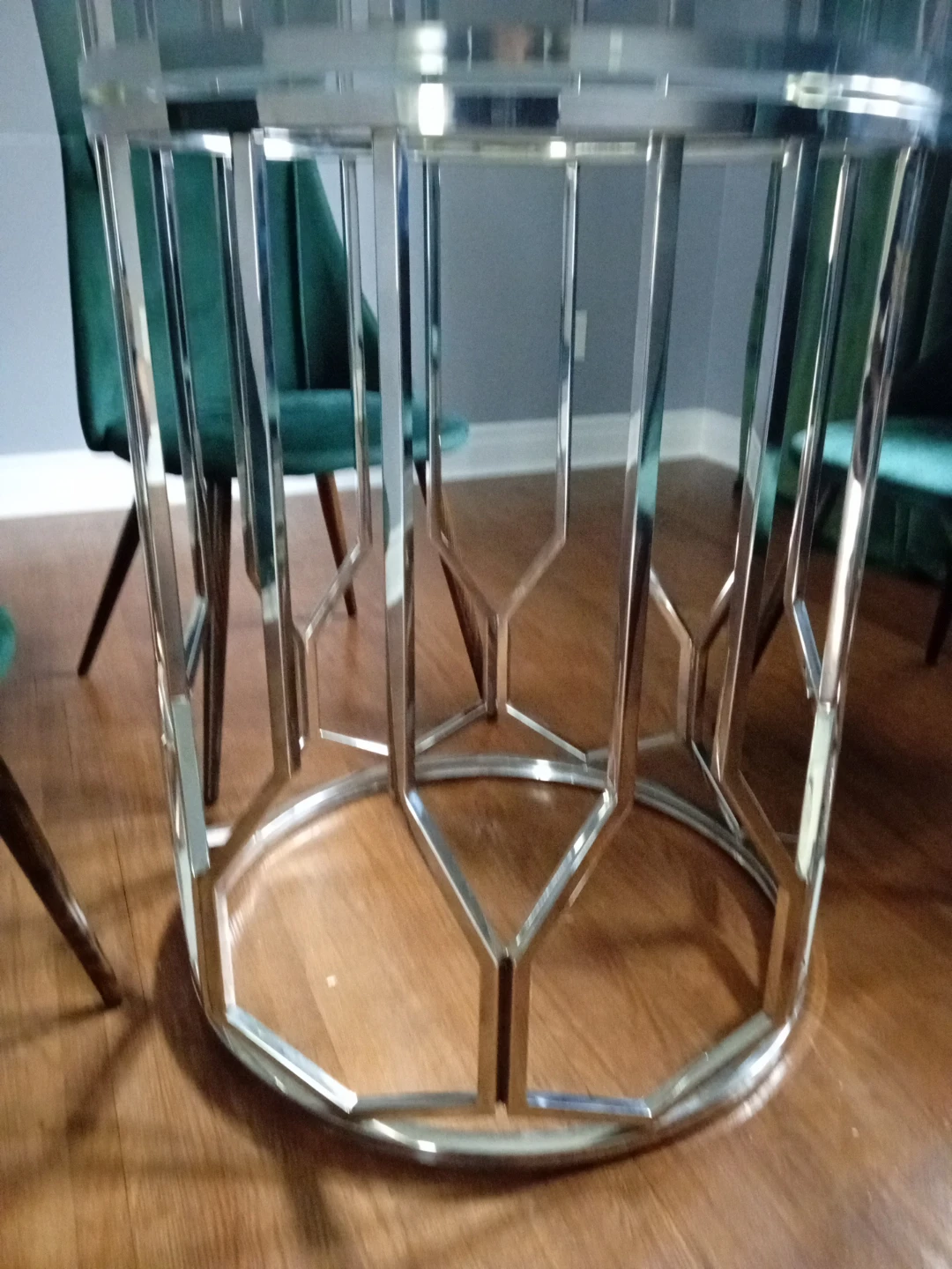 Glass Top Dining Table with 4 Green Velvet Chairs - photo 2