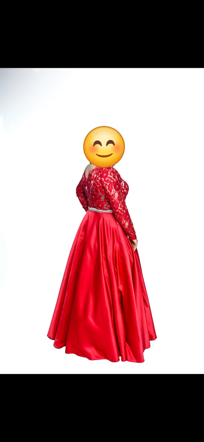 Red formal gown with lace sleeves - photo 3