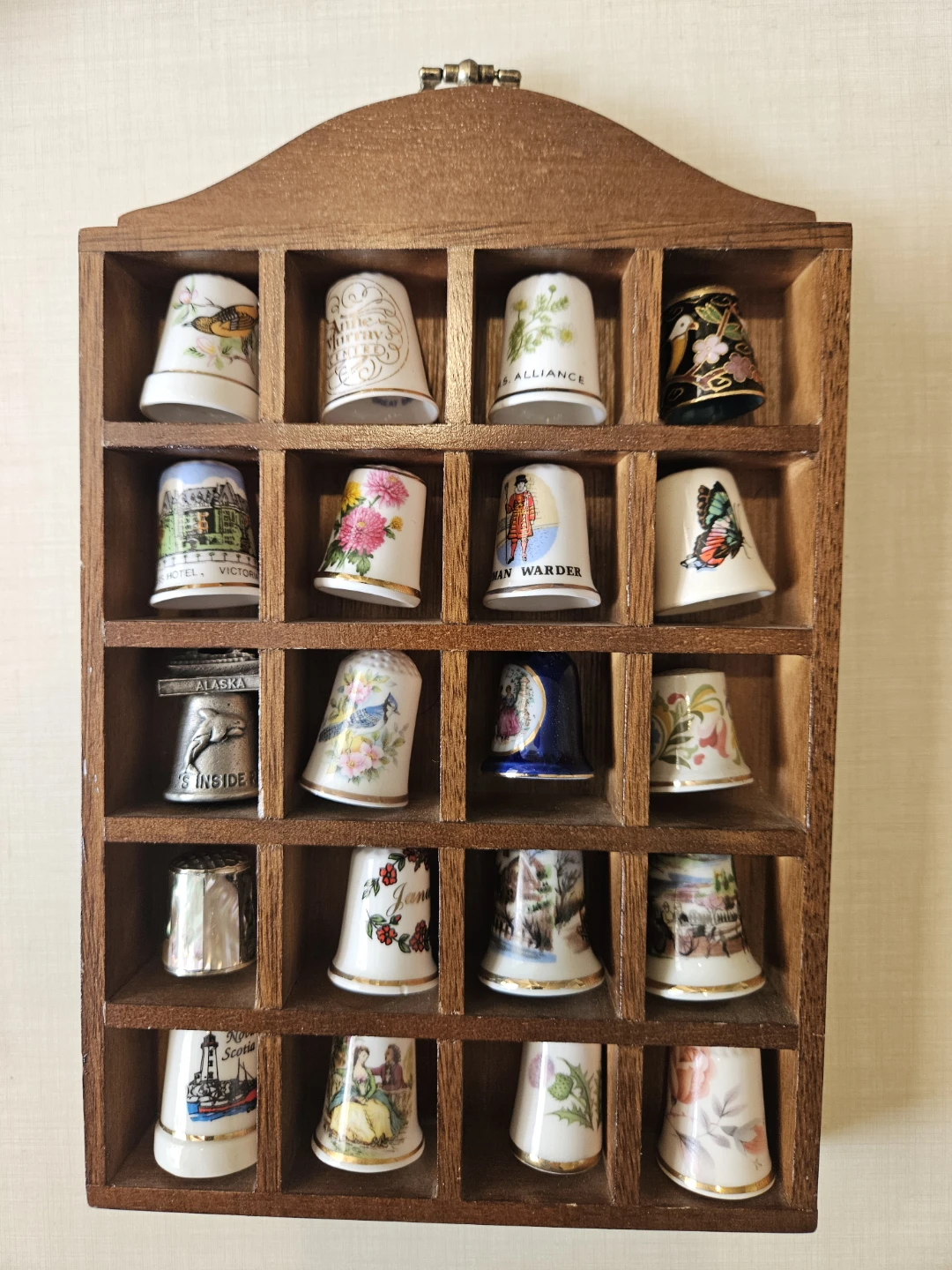 Collection of 20 Decorative Thimbles in Wooden Display Case