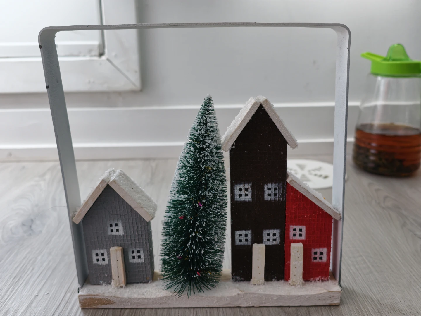 Wooden Christmas Village Houses with Tree Decoration