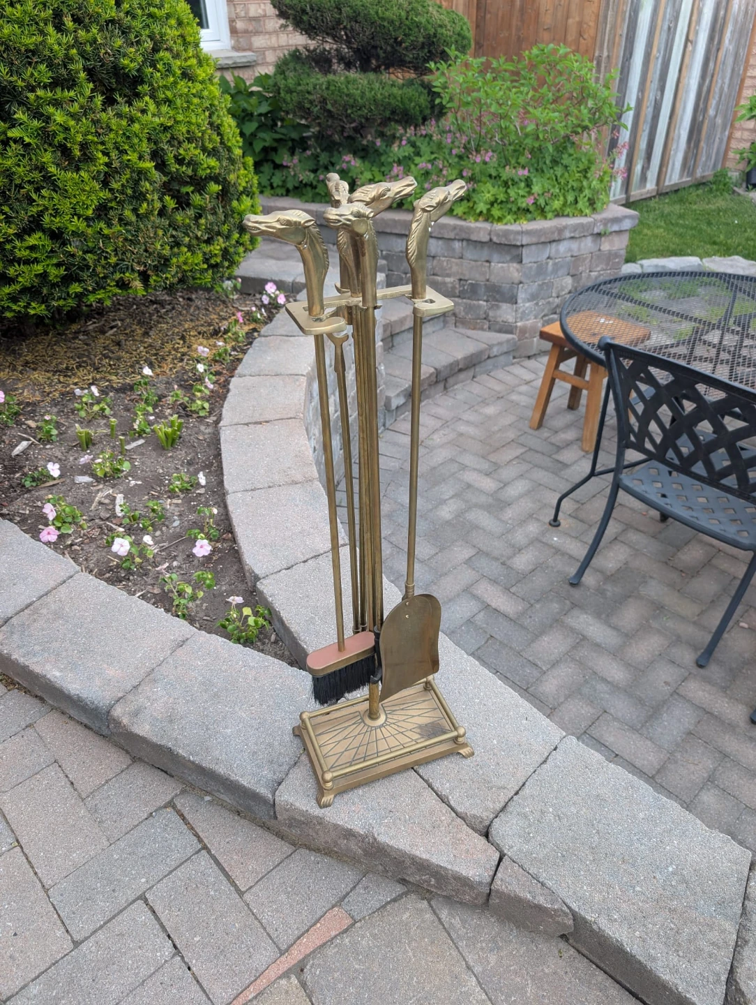 Vintage Equestrian Horse Head Brass Fireplace Tool Set - photo 2