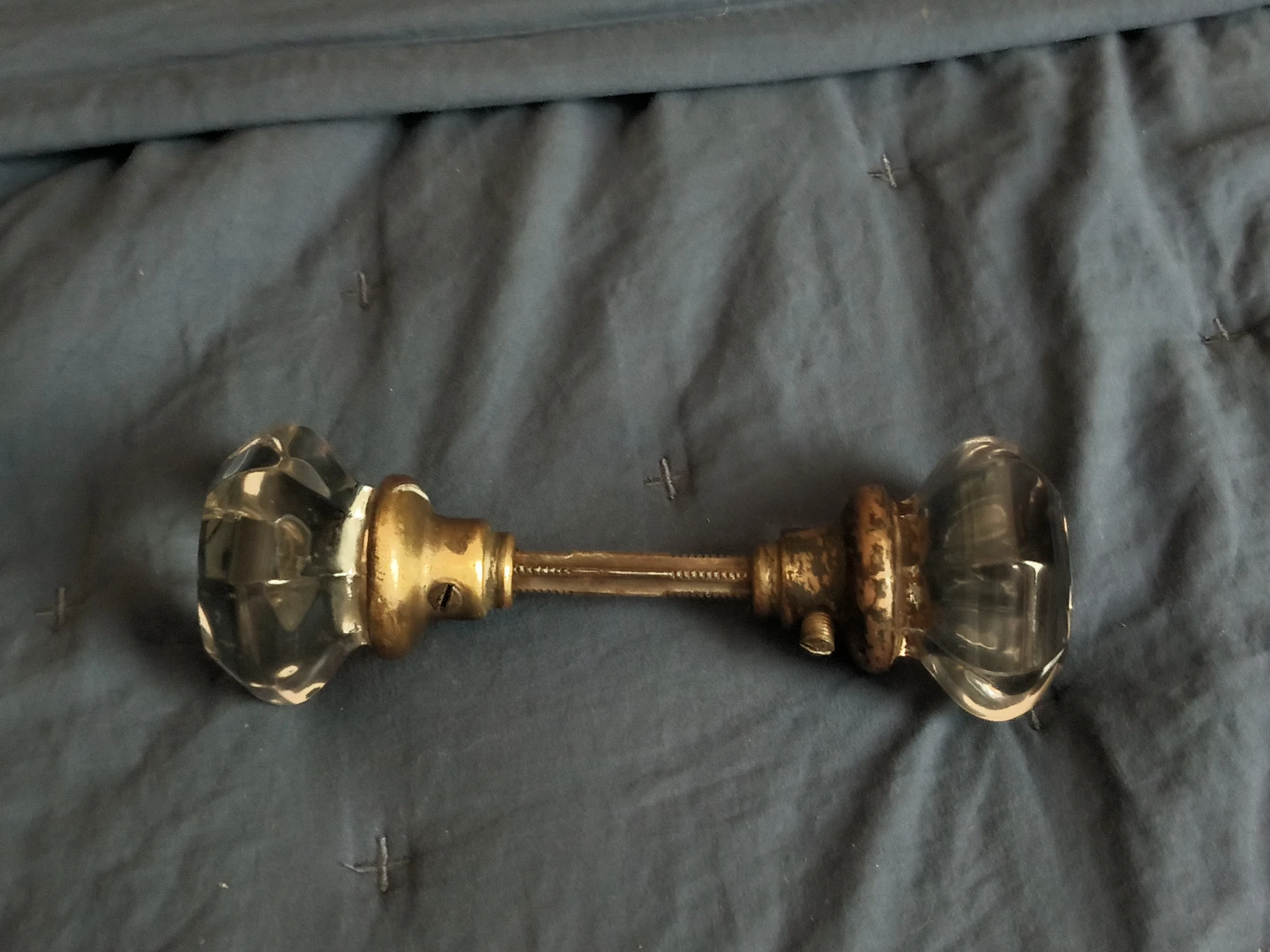 Vintage Glass Doorknob Set with Brass Hardware