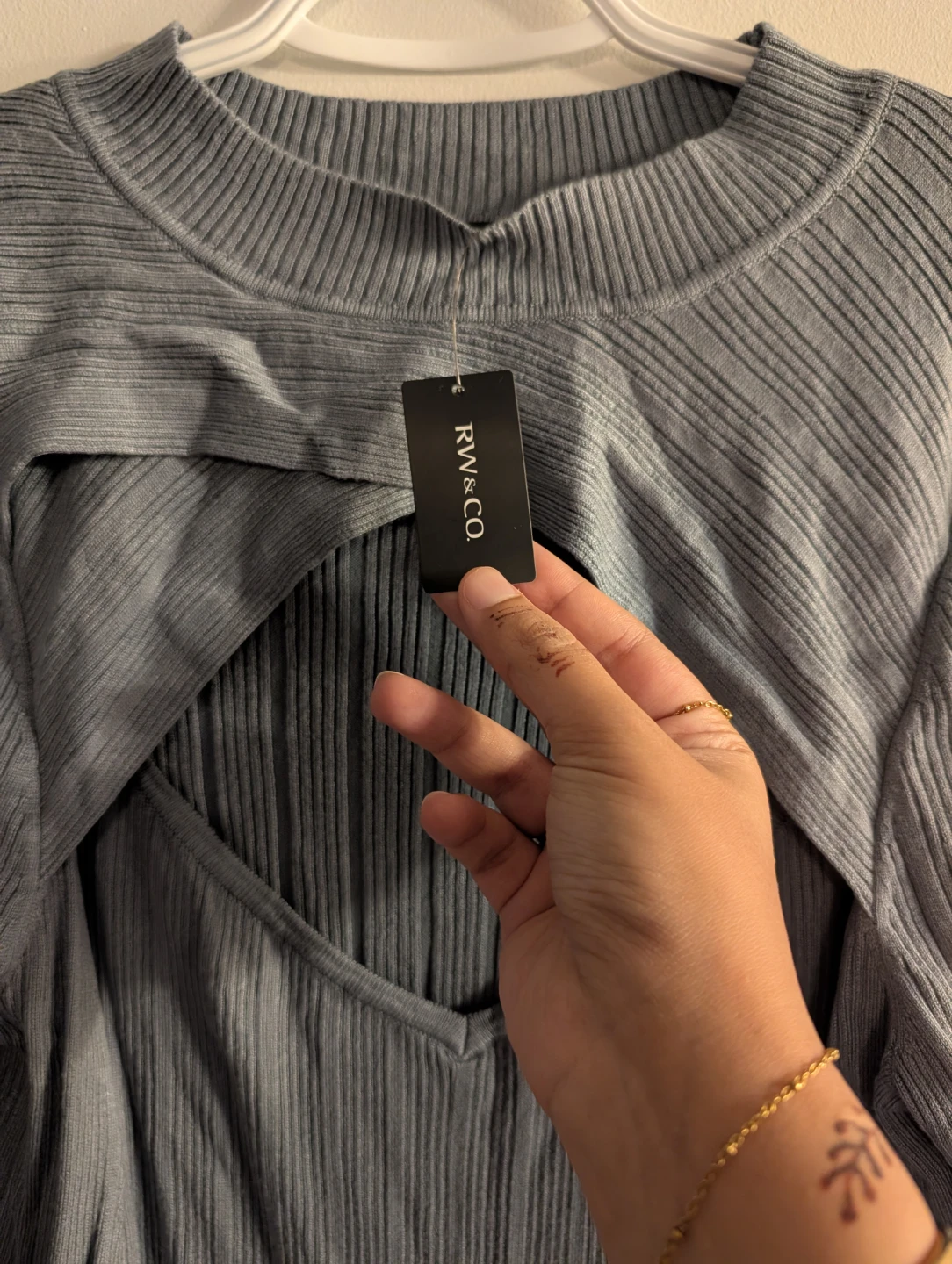 Brand NEW RW&CO. Grey Ribbed Cutout Midi Dress - XL