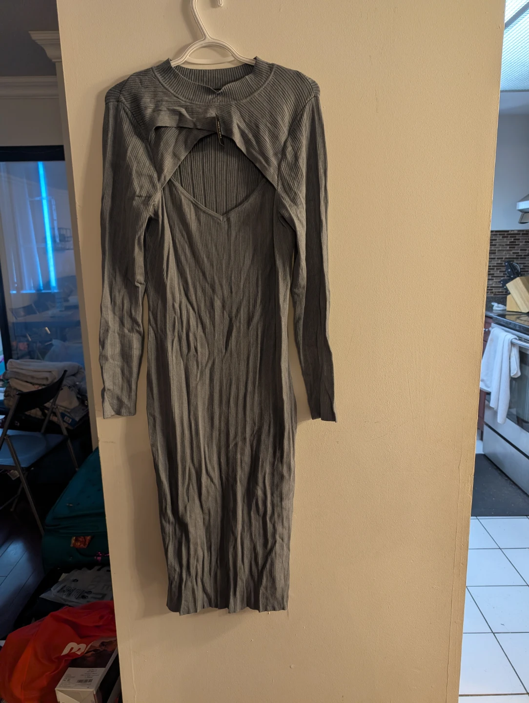 Brand NEW RW&CO. Grey Ribbed Cutout Midi Dress - XL - photo 3