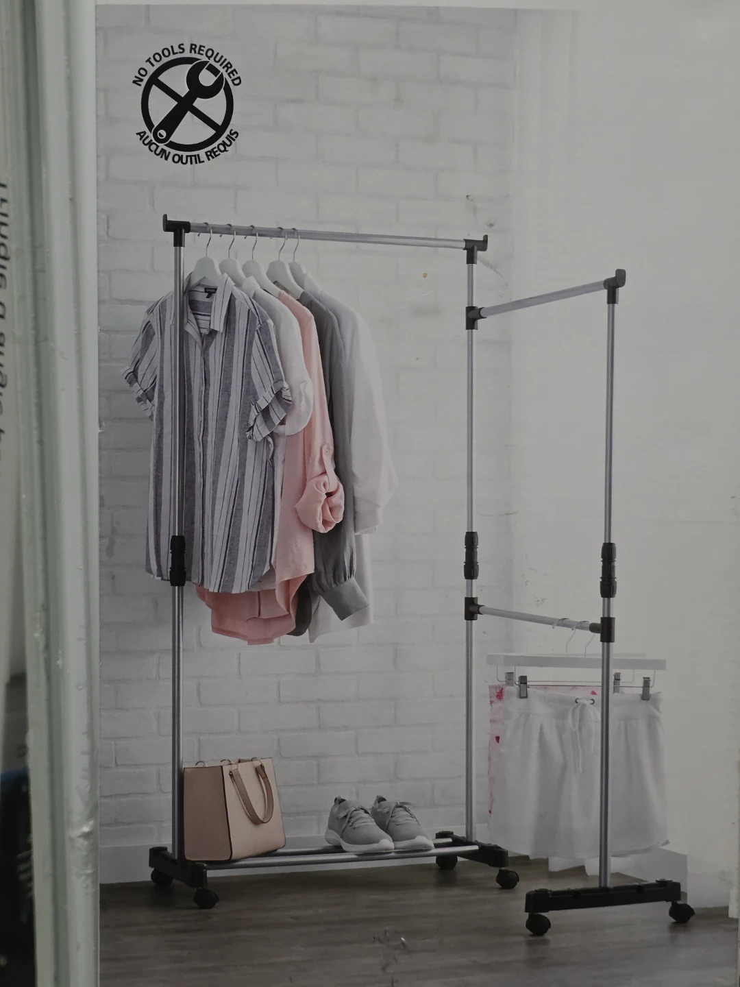 Adjustable Garment Rack - Space Saving Corner Design