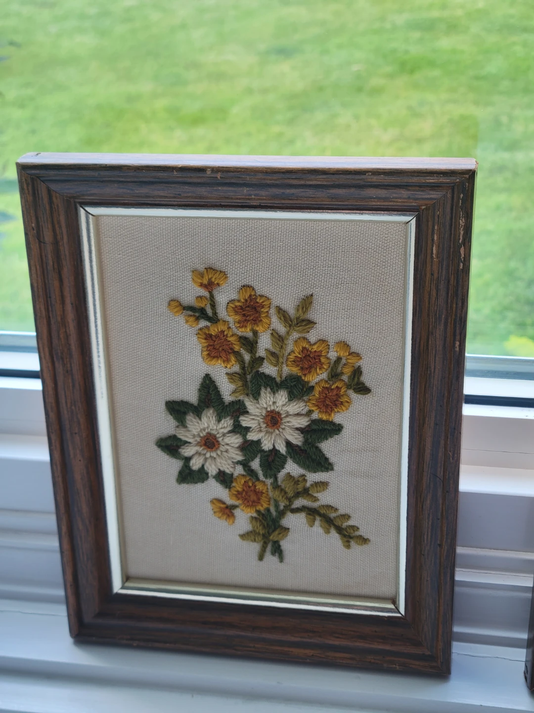 Daisies and peonies Framed Crewel  Embroidered Flower Pictures - photo 4
