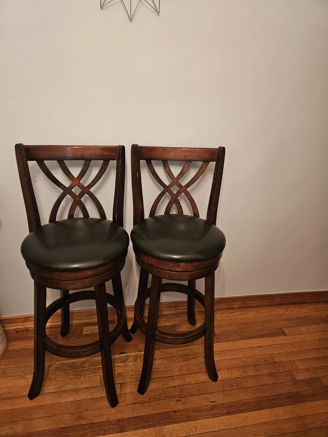 Pair of Wooden Swivel Bar Stools