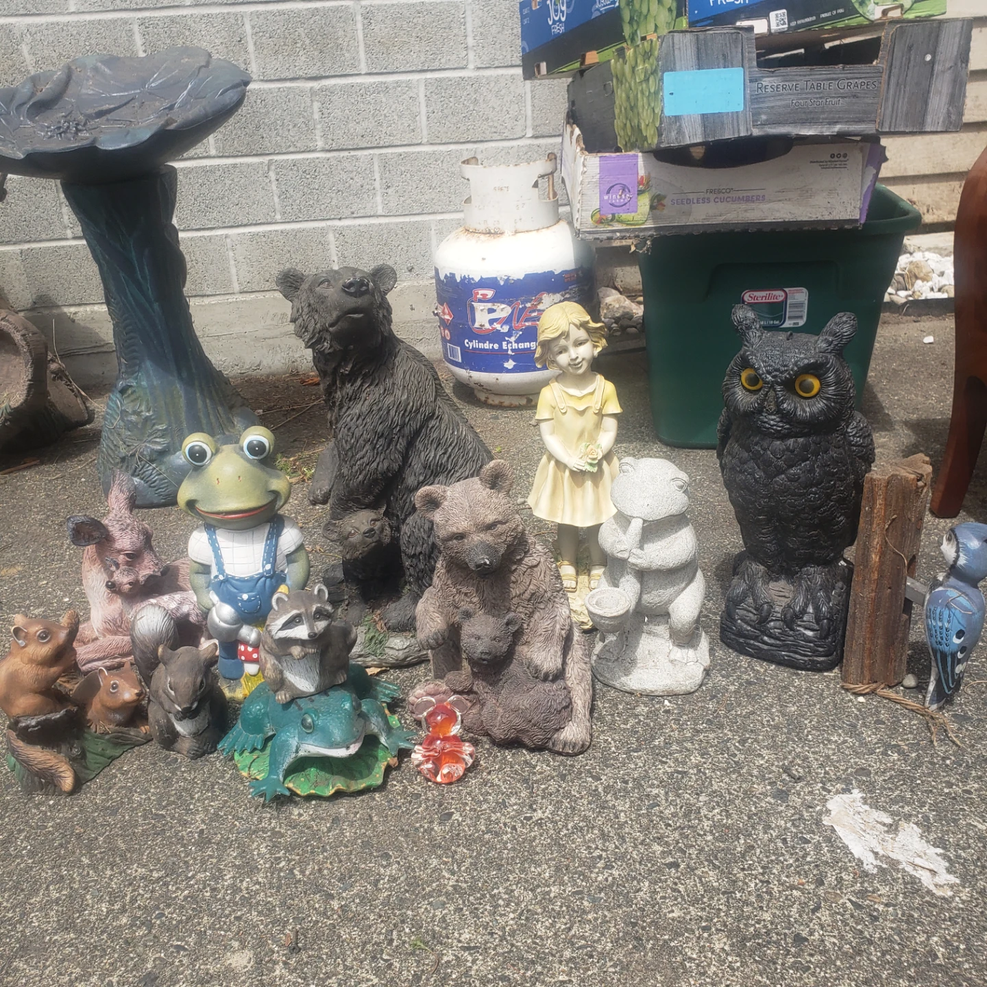 Assorted Garden Statues - Bears, Owl, Frog, Squirrels