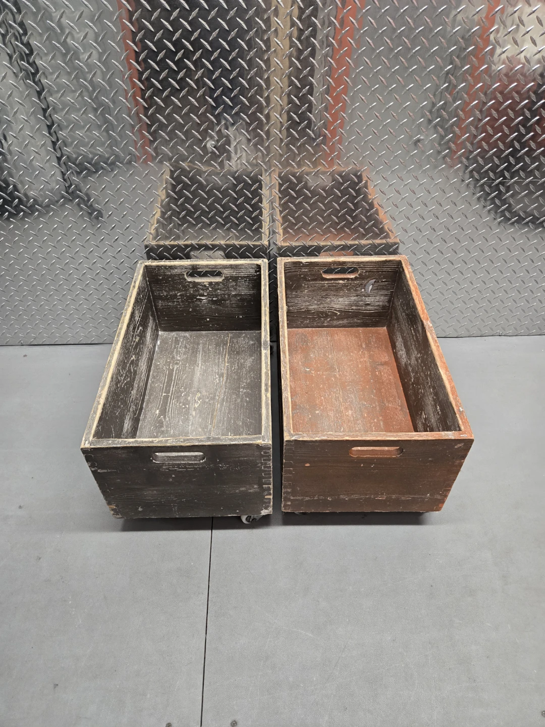 Pair of Large 24" Rolling Wooden Storage Crates on Wheels - photo 2