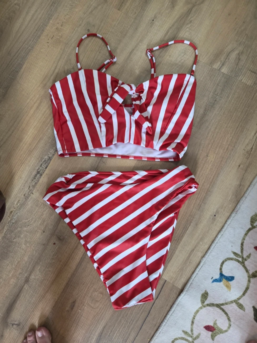 Red and White Striped Bikini Set