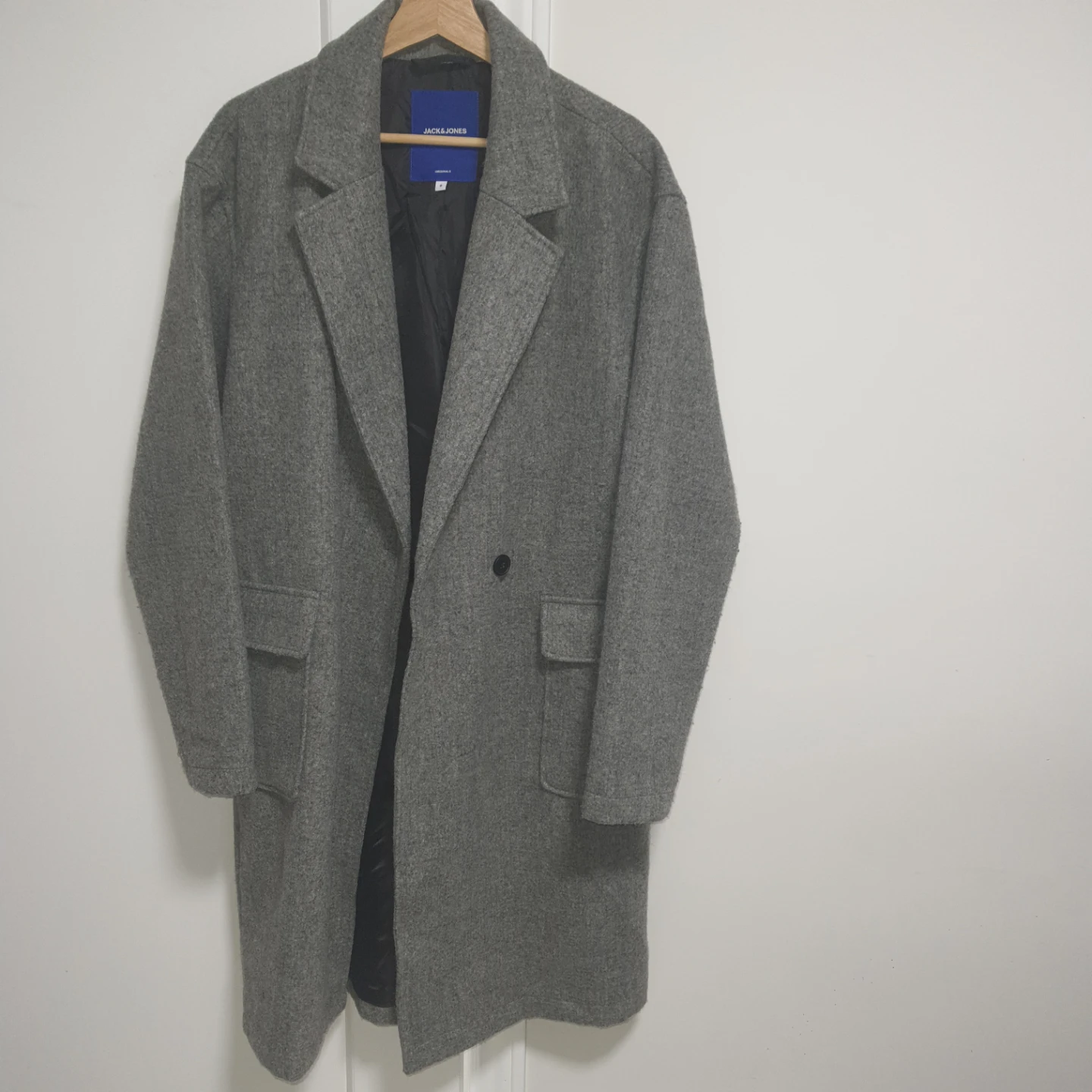 Jack & Jones Grey Wool Blend Overcoat