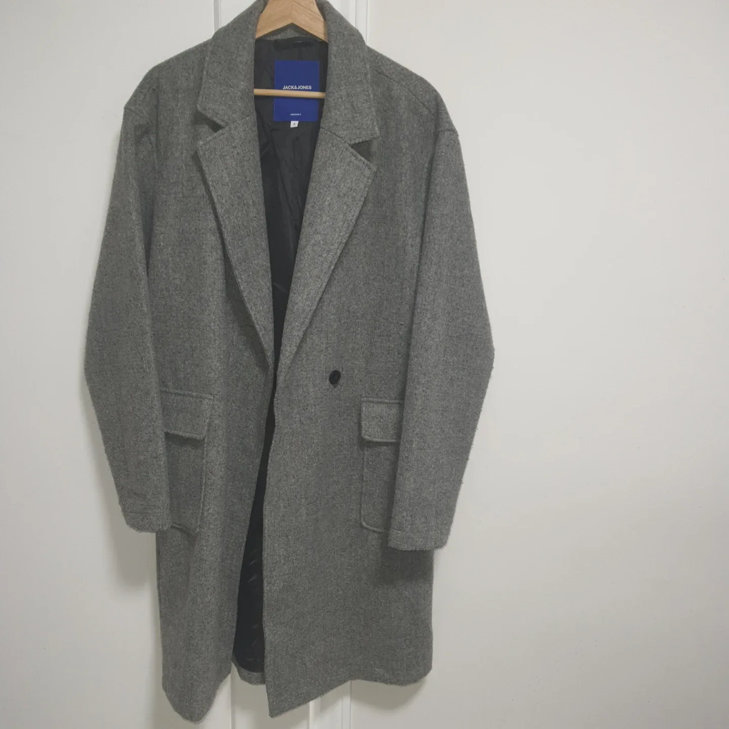 Jack & Jones Grey Wool Blend Overcoat