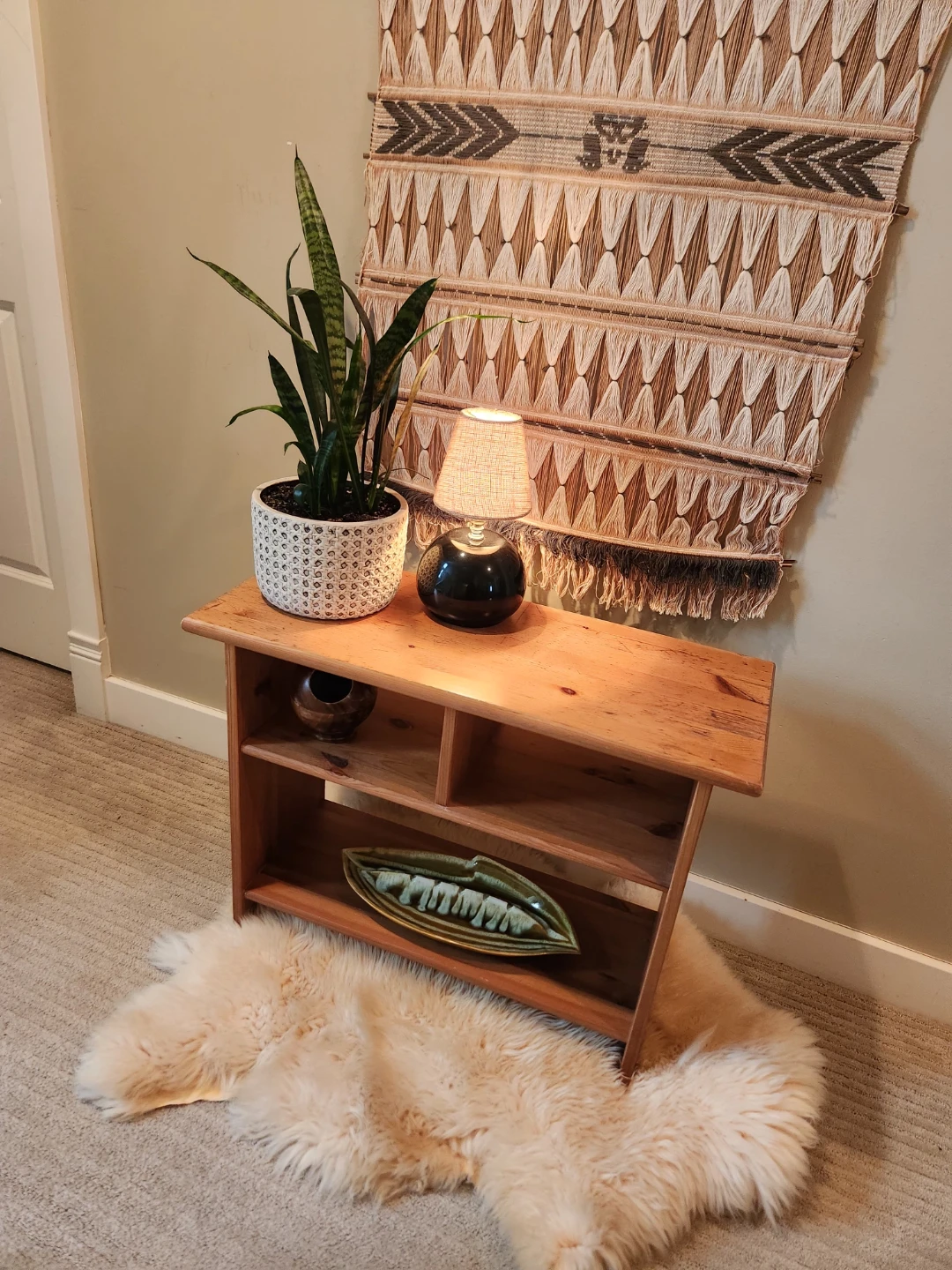 Wood media console, books case or Side Table with Shelves - photo 2