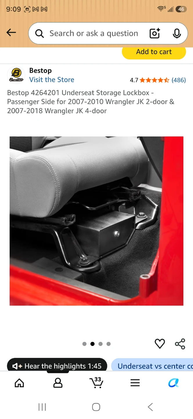 Bestop Underseat Storage Lockbox for Jeep Wrangler JK - photo 2