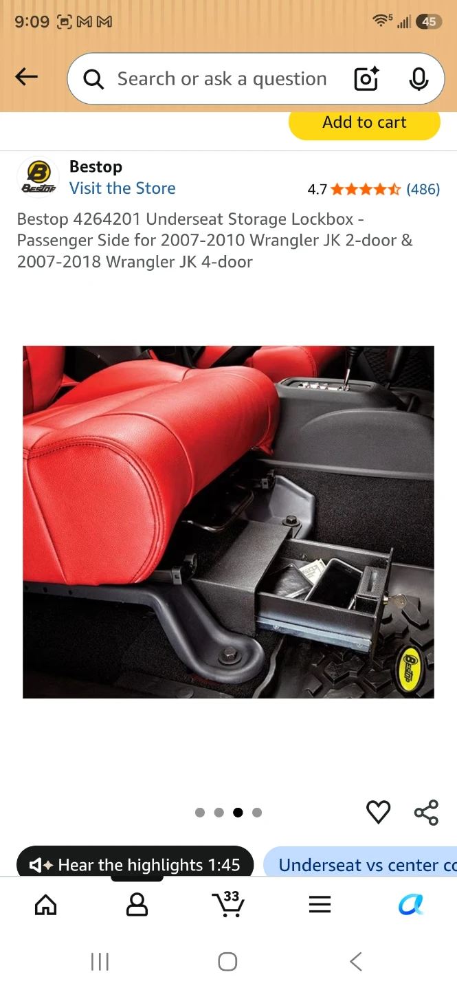 Bestop Underseat Storage Lockbox for Jeep Wrangler JK - photo 3