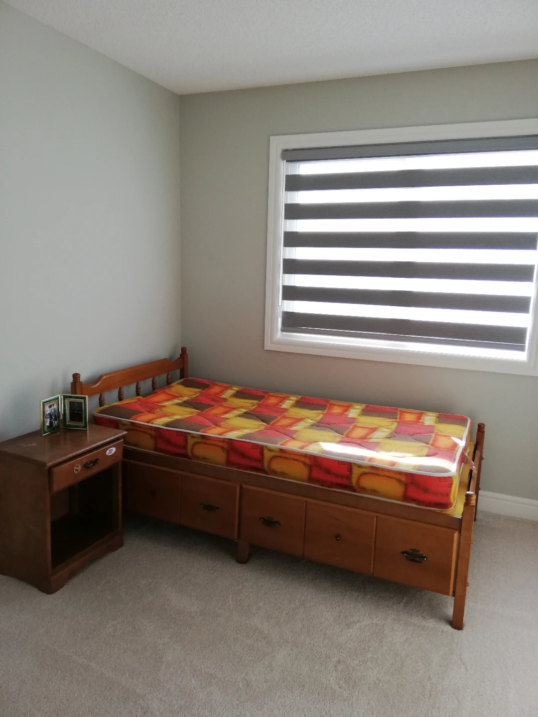Wooden Bed Frame with Storage Drawers and Mattress