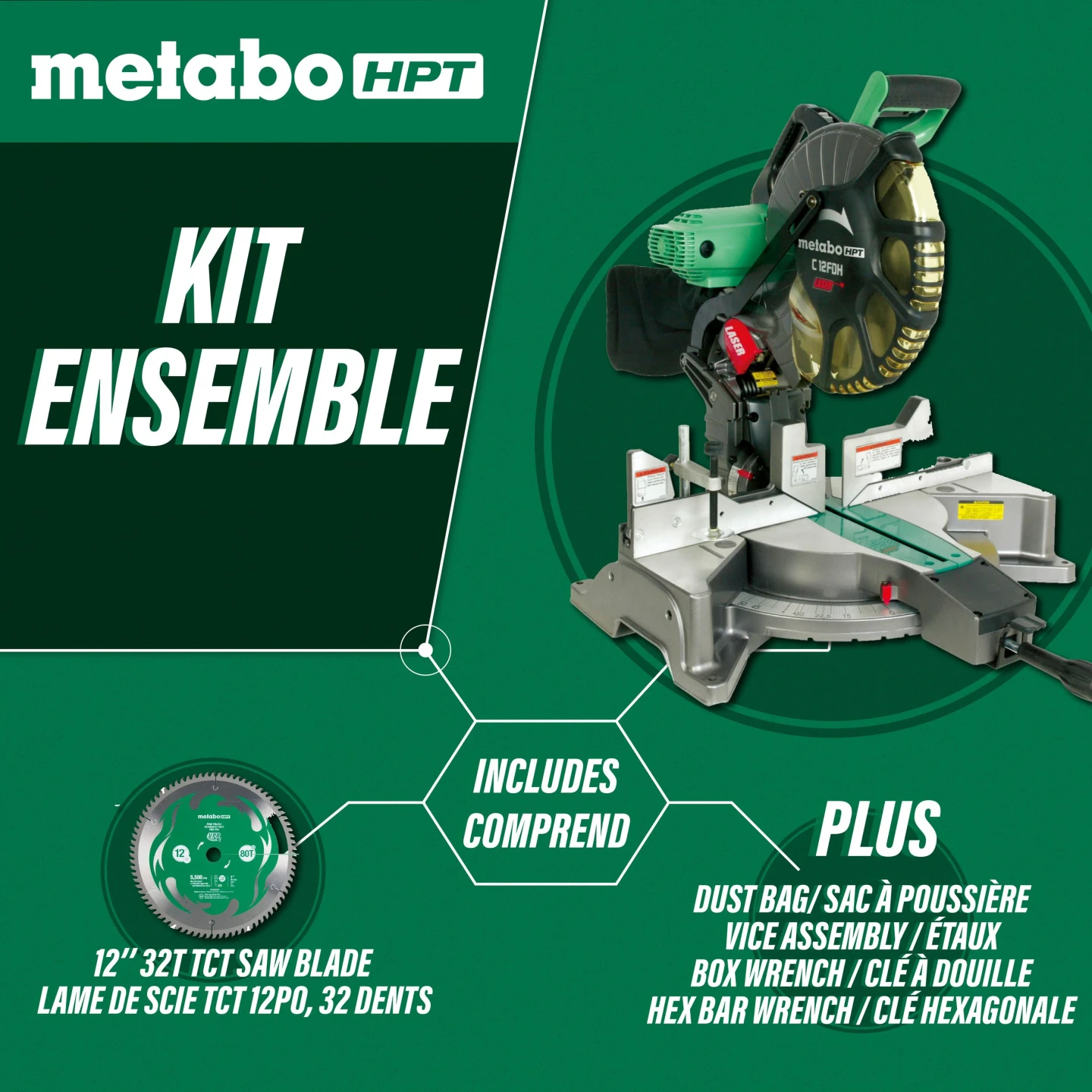 NEW Metabo HPT 12" Dual Bevel Compound Mitre Saw w Laser Marker - photo 3